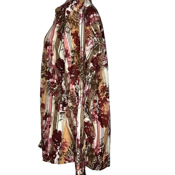 MBX Men's Casual Button Down Shirt Size Large Long Sleeve Collar Maroon Pink Flo - Picture 3 of 16